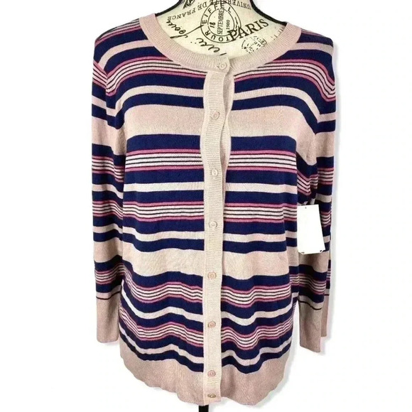 Halogen, stripes button down cardigan, Medium - Picture 1 of 3